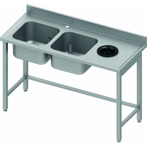Table de Chef Inox Avec Vide Ordure - 2 Bacs à Gauche - Profondeur 700 - Stalgast