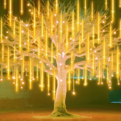 Météor Douche Goutte De Pluie Lumières 30cm 10 Tubes Fée LED Étanche Icicle Neige Chute De Guirlande Lumières pour Mariage De Noël Halloween Jardin Arbre Décor Fenêtre Balcon，Blanc chaud