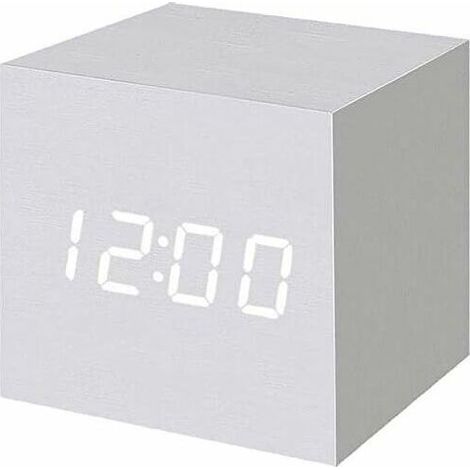 1 pezzo Sveglia digitale a LED in legno, orologio cubico digitale con visualizzazione data e temperatura, presa USB / batteria (1/5)