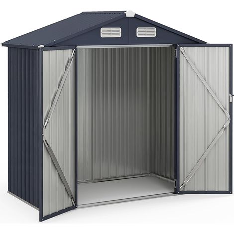 Casetta da giardino per esterni in metallo zincato 193 x 108 cm con 4 prese d'aria, porte con serratura, antivento, per giardino, cortile, grigio (1/5)