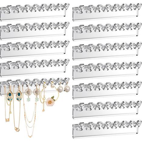 Set mit 12 selbstklebenden Wandorganizern mit 8 Haken, transparente Schmuckaufbewahrung für Halsketten, Armbänder, Badezimmer (1/5)