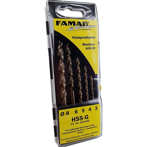 Holzspiralbohrer-Satz, HSS-G,5-tlg,Kunststoffbox Ø 3,4,5,6,8 mm FAMAG - 1594.835