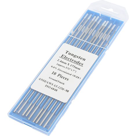 10 électrodes tungstène zirconié WZ8 pointe blanche pour soudure TIG AC 2,4mm x 175mm (1/5)
