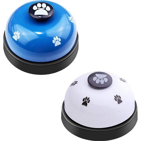 Lot de 2 sonnettes d'éducation canine pour chiens et chats, avec gros bouton et motif patte de chat, blanc et bleu. Idéales pour l'apprentissage de la propreté. (1/3)