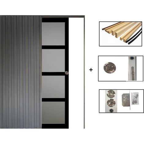 Porta scorrevole Telia nera con vetro H204 x L73 cm, incasso, kit di finitura Gd Menuseries (1/5)