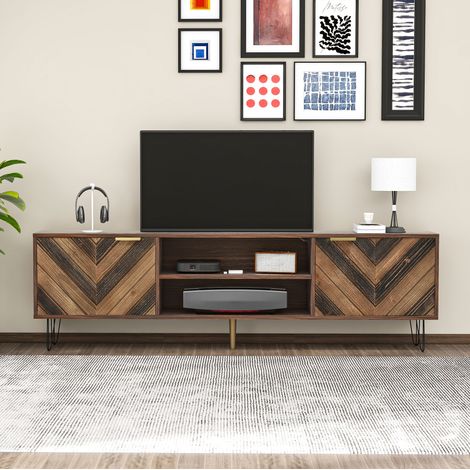 MEUBLIV Mobile TV 155x38x48 cm effetto legno – 2 ante, contenitore (1/5)