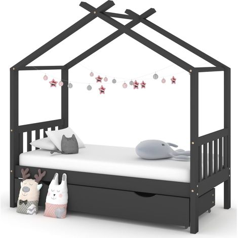 Lit d'enfant avec un tiroir Gris foncé Pin 80x160 (1/5)