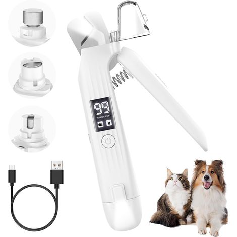 Lima de uñas eléctrica 2 en 1 para perros y gatos, cortauñas para gatitos con pantalla electrónica, cortauñas eléctrico recargable por USB para mascotas. (1/5)