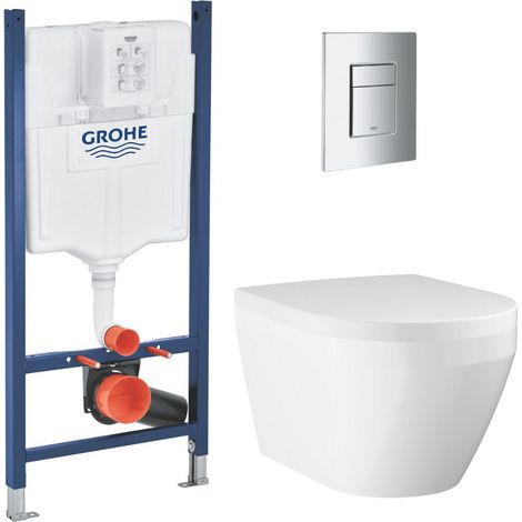 Rapid SL pack WC bâti-support + WC sans bride Grohe avec fixations invisibles et abattant SoftClose + plaque (GRGRWR06-FR-VP)