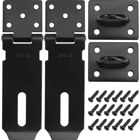 Cadenas Fermoir Loquet de Porte Acier Inoxydable Moraillon de Verrouillage 4 Pouces Verrou de Porte avec Vis Finition Noir Mat 2 Pièces (1/5)