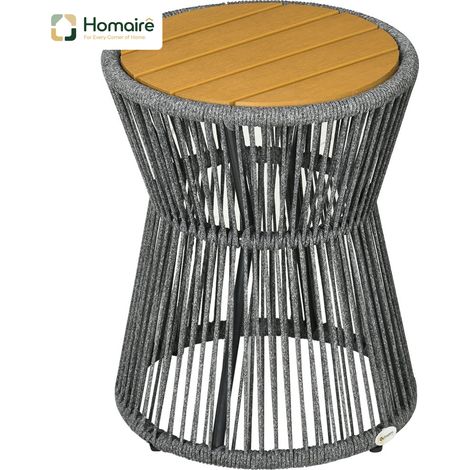 HOMAIRE Gartentisch Bistrotisch Kaffeetisch mit Kunststofftischplatte und verstellbaren Füßen für Terrasse, Dunkelgrau+Natur
