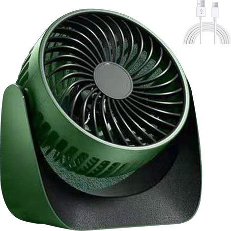 Ventilateur de bureau portable et silencieux, rechargeable par USB, rotation à 360°, 3 vitesses, idéal pour la chambre, le bureau et le camping en extérieur.
