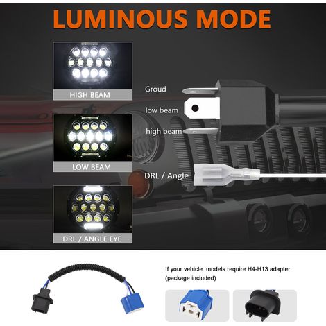 1 pièces 7 pouces voiture moto phare LED 200W 6000K IP67 étanche DRL/feux de croisement/feux de route 7 ''phare rond