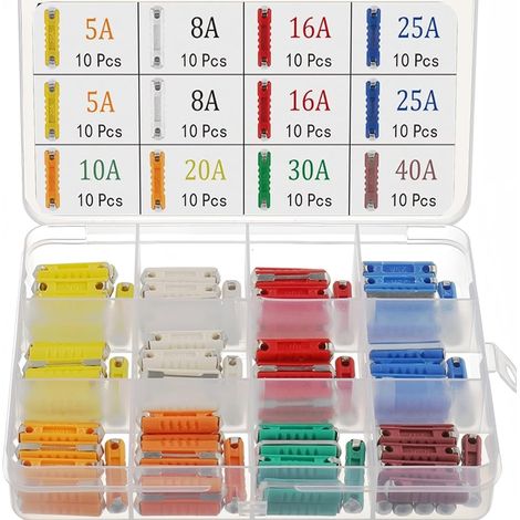 Lot De 120 Fusibles Torpilles 5 A, 8 A, 10 A, 16 A, 20 A, 25 A, 30 A, 40 A - Kit De Fusibles De Voiture Pour Véhicules Européens, Voitures Anciennes, Tracteurs, En Céramique (1/5)