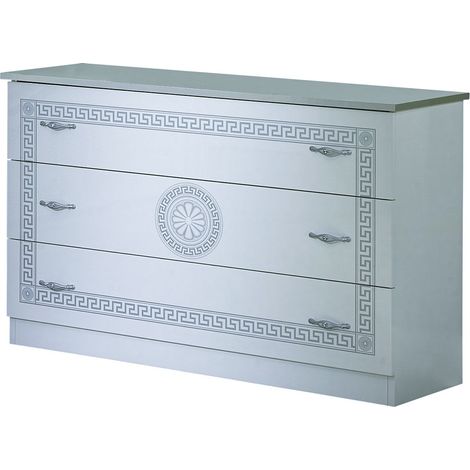 Commode 3 grands tiroirs bois brillant blanc et gris Savana (1/3)