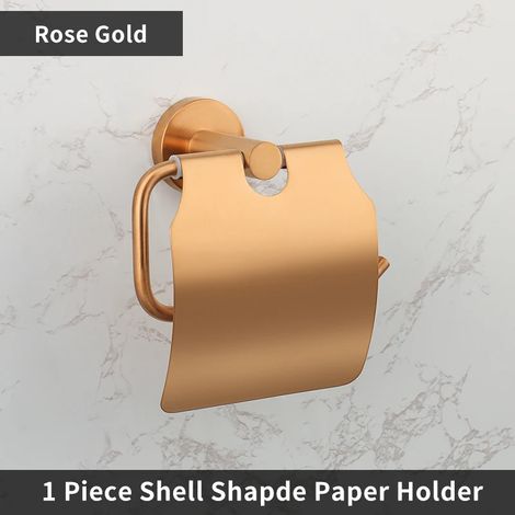 Porte-papier toilette mural en acier inoxydable chromé poli (or rose), avec couvercle et accessoires de salle de bain en or brossé. (1/5)