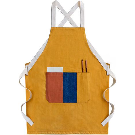 SABIR Tablier De Café en Jean Bavoir À La Maison Accessoires De Cuisine Tablier Femme De Ménage ,(Color : Yellow, Size : 75x60cm) (1/5)
