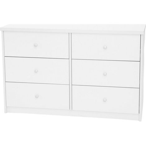 6 Drawer (3+3) Wide Chest of Drawers - Metal - L41.5 x W107 x H67.5 cm - White - Flat Packed