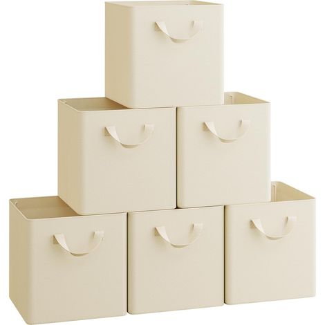 WOLTU Set of 6 18L Storage Boxes with Handles, Foldable Storage Organizer Containers Cube Baskets for Bedroom Closet Office, Cream