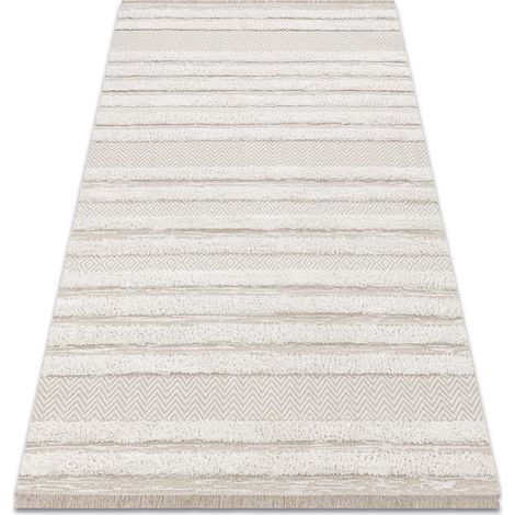 Carpet ECO SISAL MOROC 22329 zigzag, lines boho fringe - structural beige / cream beige 78x150 cm