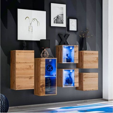 Ensemble meuble mural Switch SB IV - L 150 x P 30 x H 80 cm - Marron - Livraison gratuite