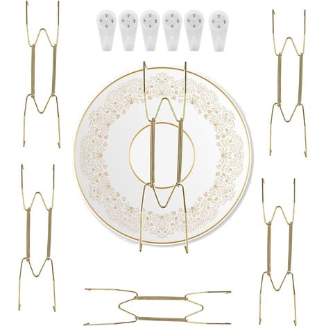 6 - Crochet Mural - Support Assiette - Acier Inoxydable - Design Invisible Pour Décoration Murale - Or - 20x3 cm