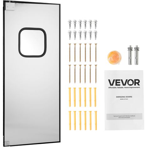 VEVOR Porte Battante en Acier Inoxydable a Panneau Simple pour Ouverture de Porte 91x213 cm, avec Trous Pre-perces, Ensemble deAccessoires, Facile a Installer, Fonctionnement Fluide et Silencieux