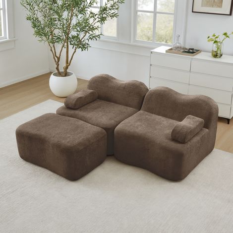 Modulares Ecksofa 192x167x70 cm braun Samt mit Ottomane, wellenförmig, montagefrei (1/5)