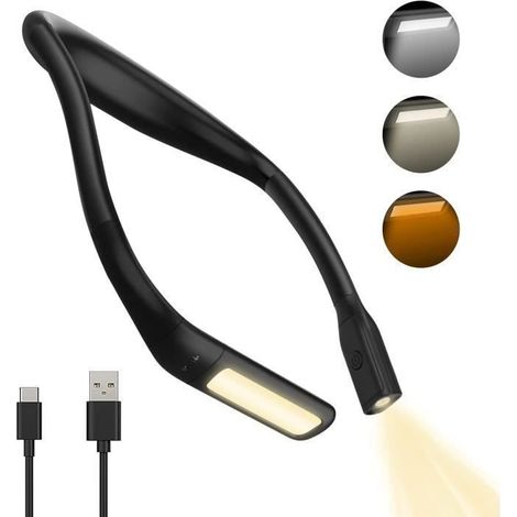 KLVGTIFS PU - Lampe de Lecture de Cou - Rechargeable Lampe Lecture au Lit, 3 Couleurs Liseuse LED Flexible Lampe Tour de Cou pour Livre Tricoter (1/4)