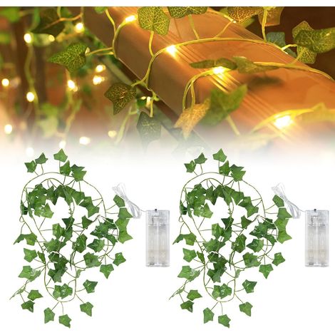 Lot de 2 Guirlande Lierre 2m, 20 LEDs, Feuilles Vertes, Intérieur, Mariage (1/5)