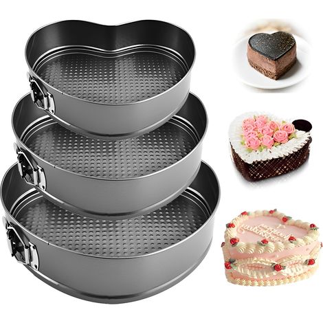 Moule à Charnière,Forme De Cœur Moules à Charnière,Moule à Gâteau Amovible à Base De Ressort Antiadhésif ,Moule à Gâteau Couleur Noire à Fond Plat,Pour La Cuisson Gâteau Et Quiches (20/22/24cm) (1/5)
