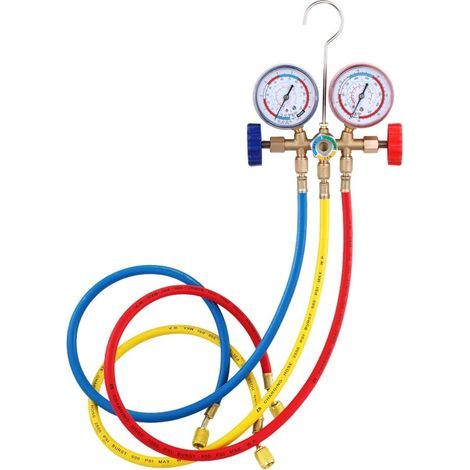 Manomètre de pression pour collecteur de réfrigérant, outils de climatisation avec tuyau et crochet pour R12, R22, R404A et R134A (1/5)
