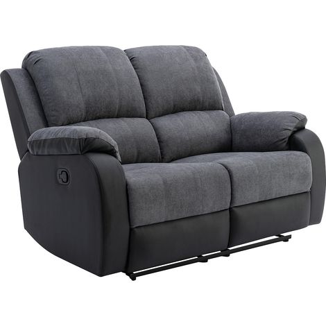 Divano 2 posti relax in Microfibra e Similpelle Grigio e Nero - BRODY (1/4)
