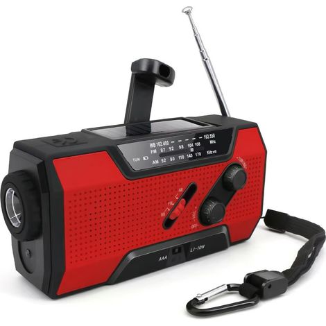 Radio portátil solar de emergencia, radio meteorológica de 2500 mAh, radio con manivela, radio dinamo AM FM, cargador de teléfono con luz LED, alarma SOS, cable USB para senderismo y acampada (1/5)