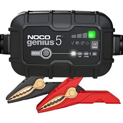 NOCO GENIUS5EU, Caricatore de Batteria de Car 5A, Smart Charger de 6V e 12V, Mantenitore di batteria de, Caricatore de Manutenzione e Desolfatatore per batterie de Auto, Moto, Quad, Gel, AGM e Litio.