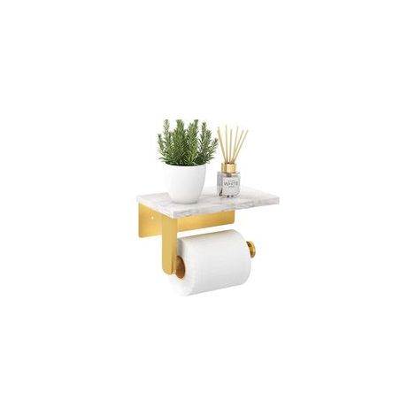 Portarrollos de papel higiénico blanco de pared con estante de mármol natural para accesorios de baño (1/4)