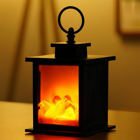 Lanterne de cheminée LED à piles, sans flamme, avec effet flamme simulée, lampe décorative de table, mini-cheminée pour une décoration intérieure chaleureuse, brûleur à bois électrique autoportant. (1/5)