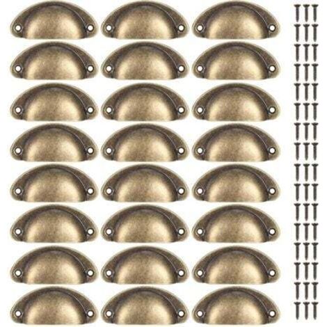 24 Pièces Poignées de Coquille Vintage, Poignées de Tiroir Semi-circulaires, Poignées de Meubles, Boutons de Coquille pour Armoire de Tiroir de Porte, Cuisine, Placards, avec Vis de 48 Pièces (1/4)