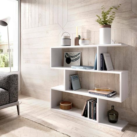 Dmora Librería decorativa y funcional, color blanco brillo, Medidas 110 x 97 x 25 cm, con embalaje reforzado (1/5)