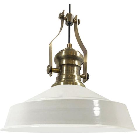 Handbemalte Industrielle Hängeleuchte aus Weiß Metall – Vintage-Kronleuchter E27 Ø41 cm für Wohnzimmer, Schlafzimmer Oder Esszimmer (1/5)