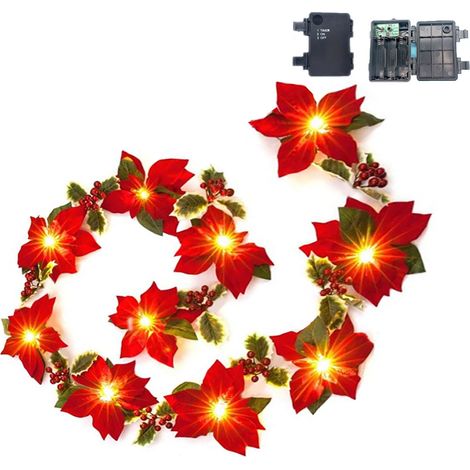 Guirlande lumineuse LED en forme de fleur, 2 m, fleurs artificielles rouges, guirlande féérique pour pelouse, jardin et cour (1/5)