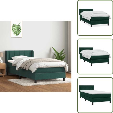 vidaXL Boxspringbett mit Matratze Dunkelgrün 80x220 cm Samt (1/5)