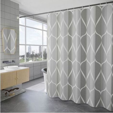 Rideau Douche Anti Moisissure, Rideau de Douche 180x200 cm, Poids Rideau Douche Tissu Polyester, Rideau Baignoire Imperméable, Lavable en Machine, avec 12 Crochets, Mélange Gris (1/5)