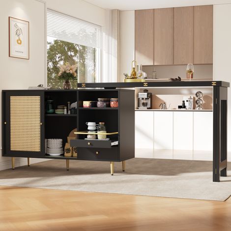 MEUBLIV Tavolo alto girevole 360° nero estensibile con contenitore integrato (1/5)