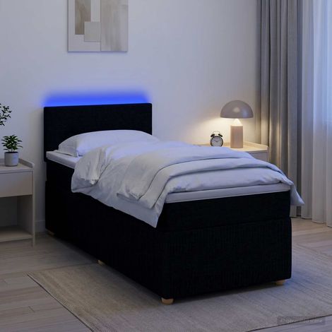 Cama box spring con colchón con cabecera Negro 80 x 200 cm Tela (1/5)