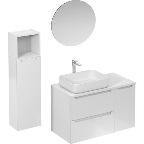 Naturel Mobiletto da bagno con lavabo, comprensivo di rubinetto, bocca e scarico per lavabo Naturel Stilla bianco lucido (KSETSTILLA019)