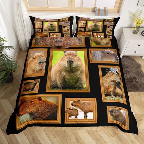 Parure de lit 3D avec housse de couette 135 x 200 cm et 1 taie d'oreiller Motif animaux sauvages pour enfants, adolescents et adultes Marron (1/5)