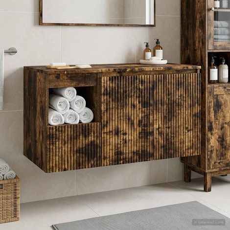 vidaXL Bathroom Furniture Set 2 pcs Smoked Oak Engineered Wood (1/5)