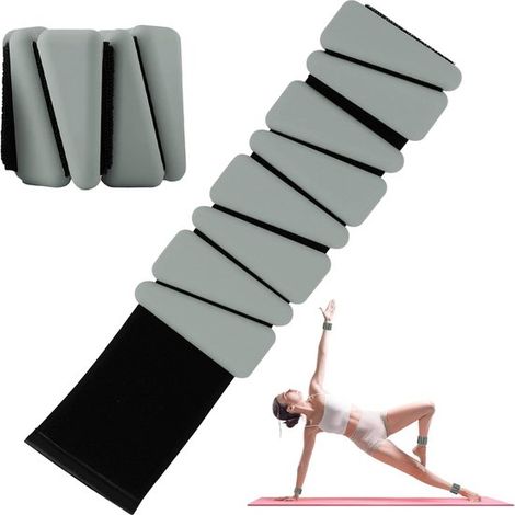 Set di 2 pesi indossabili in silicone da 0,9 kg per polsi e caviglie, fasce elastiche regolabili per allenamento, yoga, pilates e nuoto (grigio-verde) (1/5)