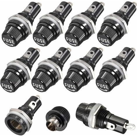 10 pezzi 5 x 20 mm AC 10A 250V Portafusibili a vite nero, portafusibili a vite per montaggio a pannello